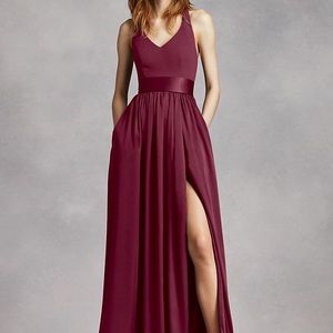 Vera Wang V-Neck Halter Gown with sash, Wine